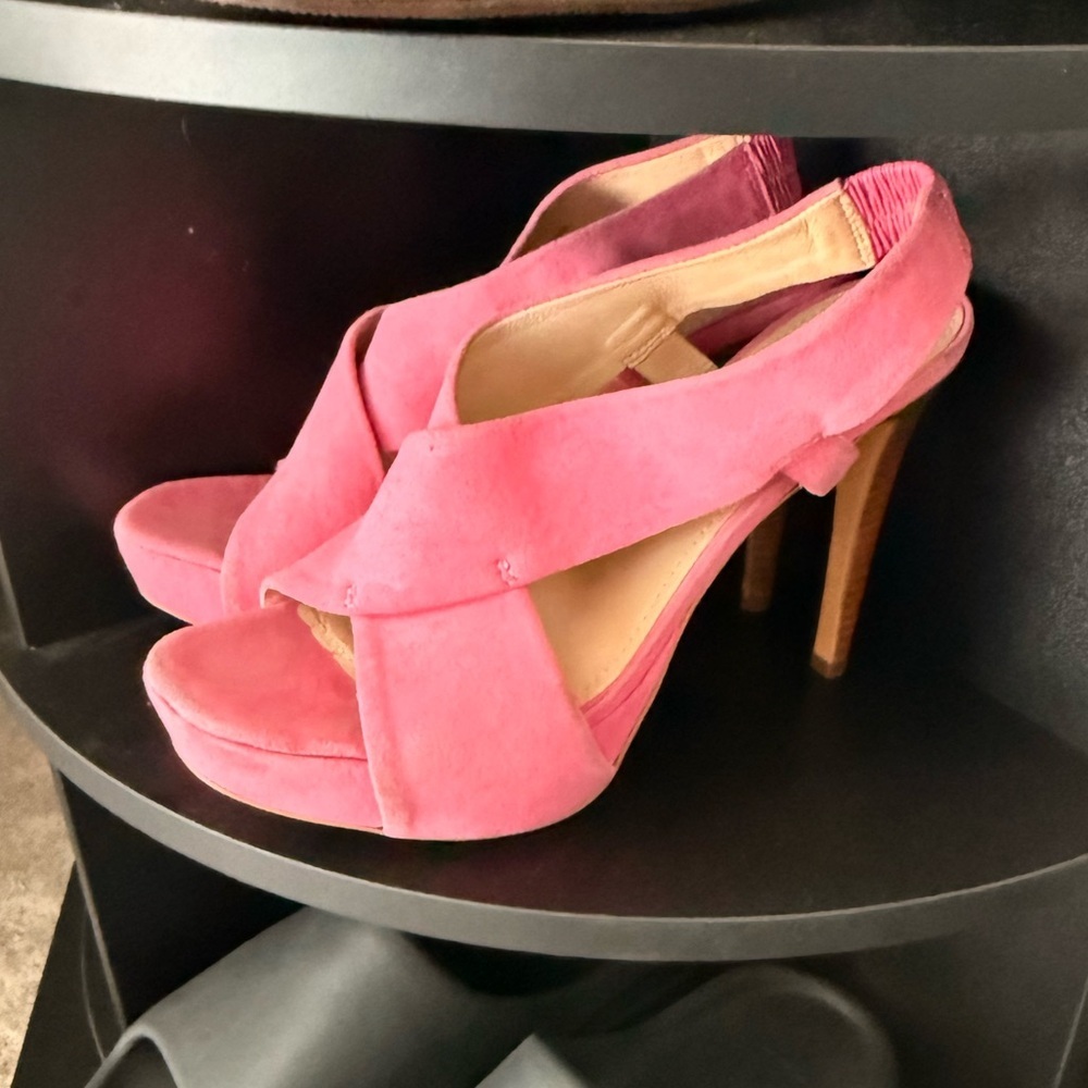 Diane Von Furstenberg Pink Suede Open Toe Slingback Heels